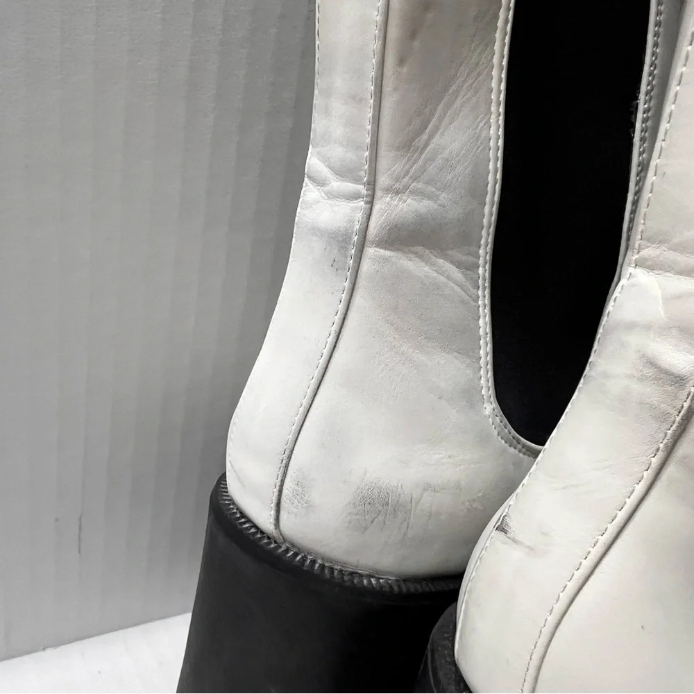 White and Black Platform Boots with Chunky Sole